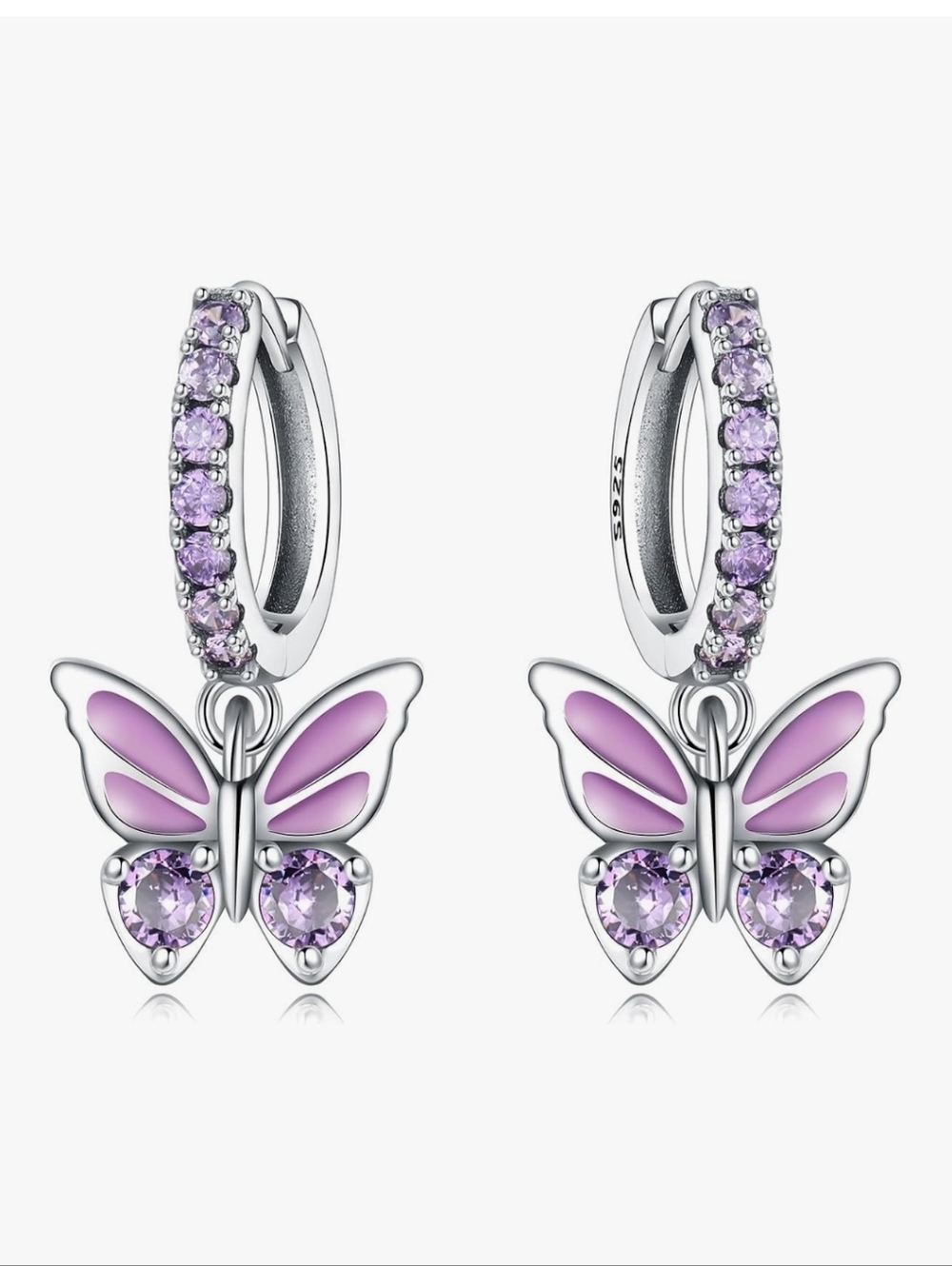 Sterling Silver Purple Butterfly Huggie Earrings